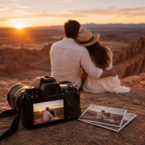 Sessão de fotos dos recém-casados na lua de mel